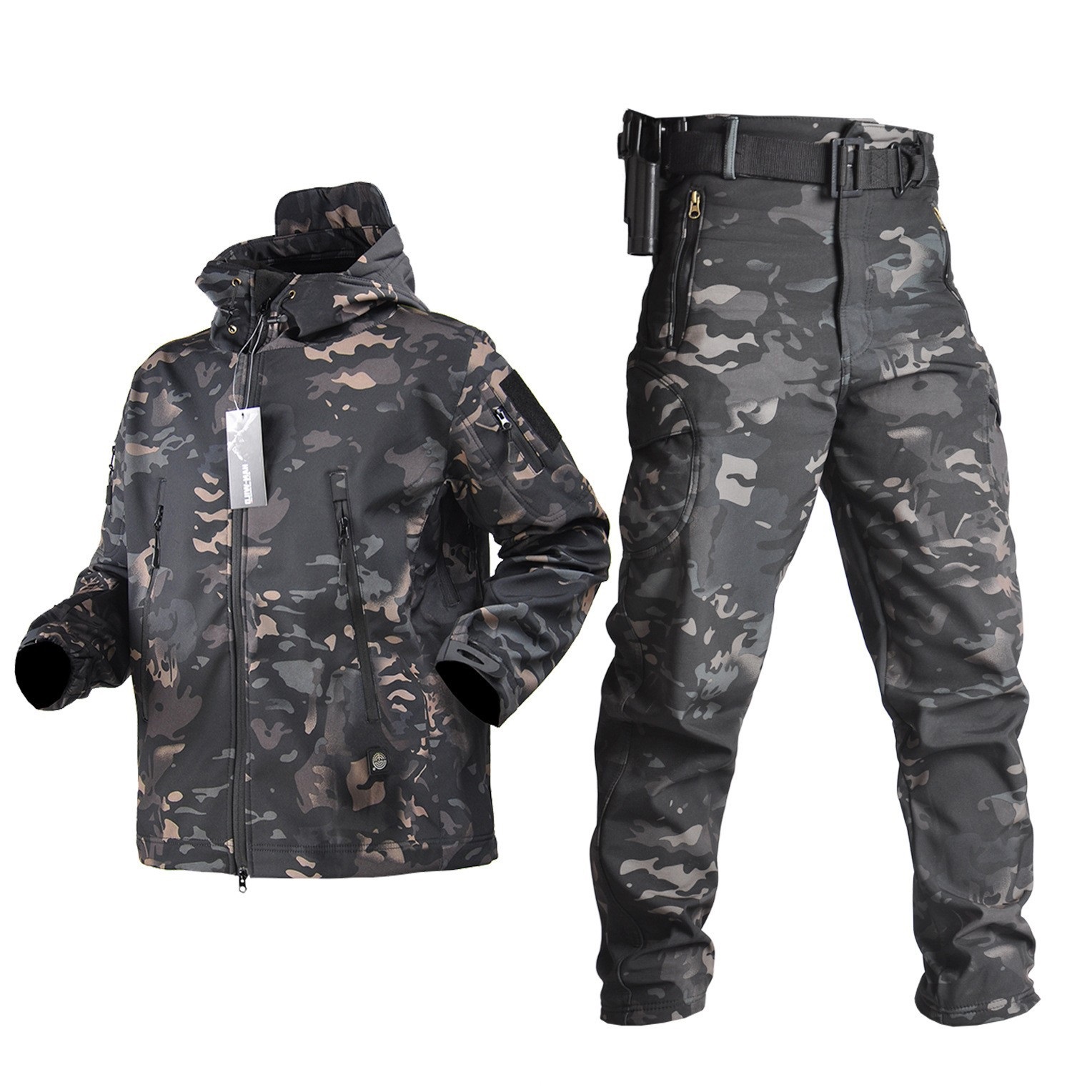 Fleece Winter Waterproof Suit Hiking Men's Sportswear Suit Soft Shell Jacket Pants Camping Warm Jacket Hooded Jacket — product details