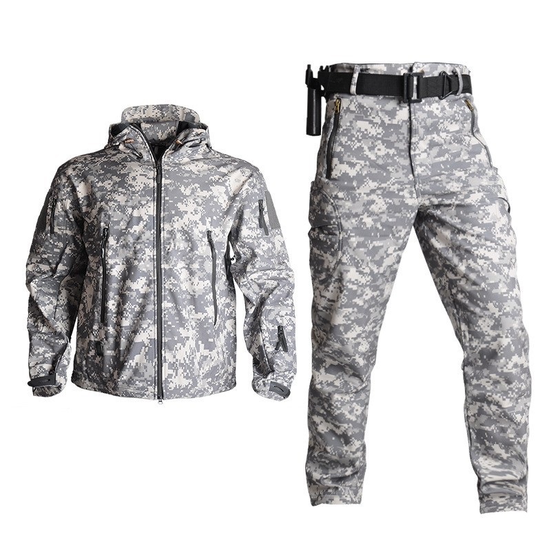 Fleece Winter Waterproof Suit Hiking Men's Sportswear Suit Soft Shell Jacket Pants Camping Warm Jacket Hooded Jacket — product details