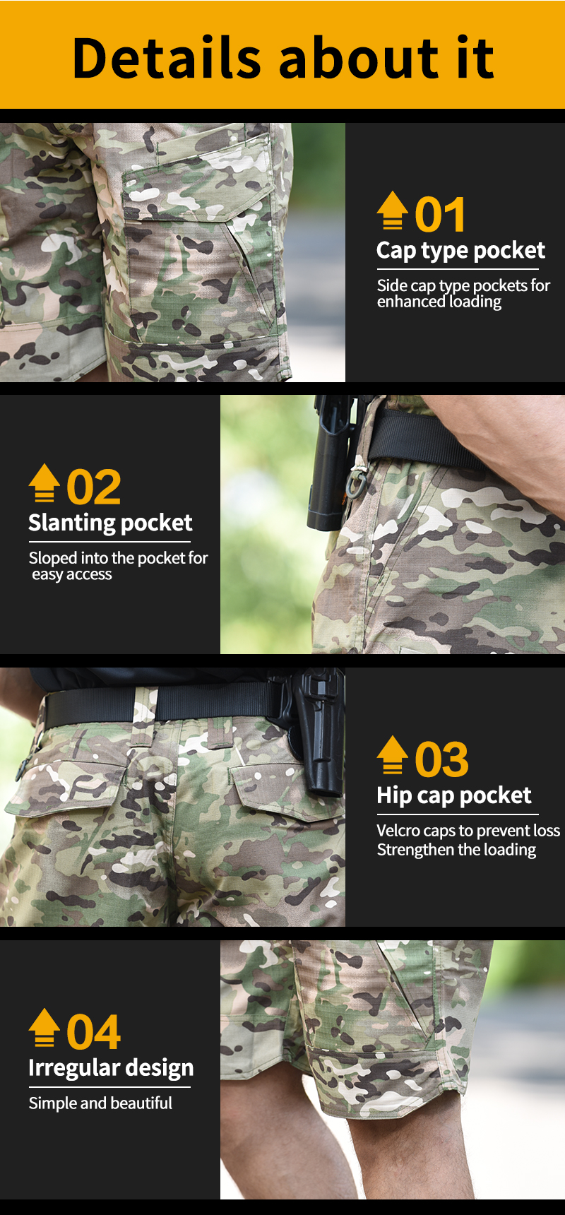 Shorts men's camouflage short multi-pocket pants summer breathable quick-drying men's casual shorts — product details