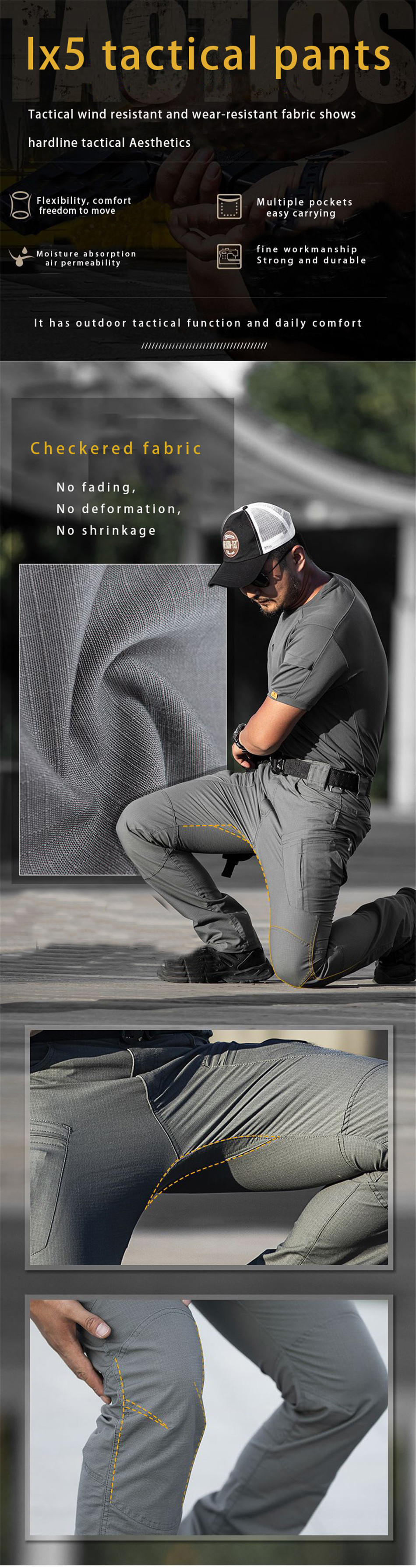 Men's X5 Pants Outdoor Hiking Mountain Commuting Multi-pocket Wear-resistant Work Trousers Fans Cargo Pants Black — product details