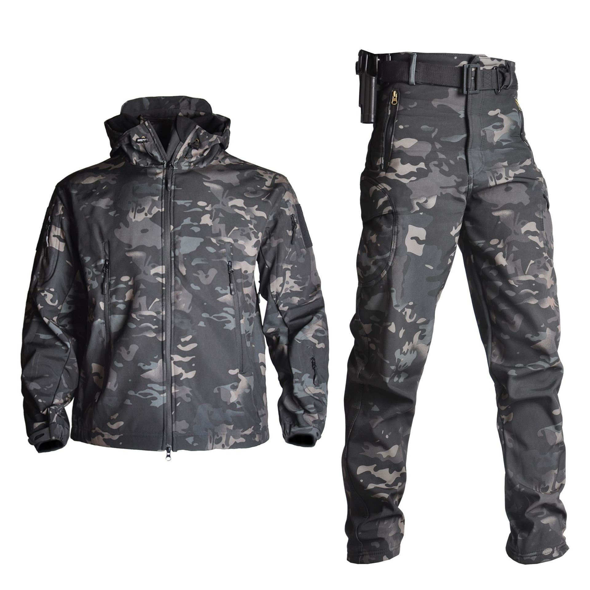 Fleece Winter Waterproof Suit Hiking Men's Sportswear Suit Soft Shell Jacket Pants Camping Warm Jacket Hooded Jacket — product details
