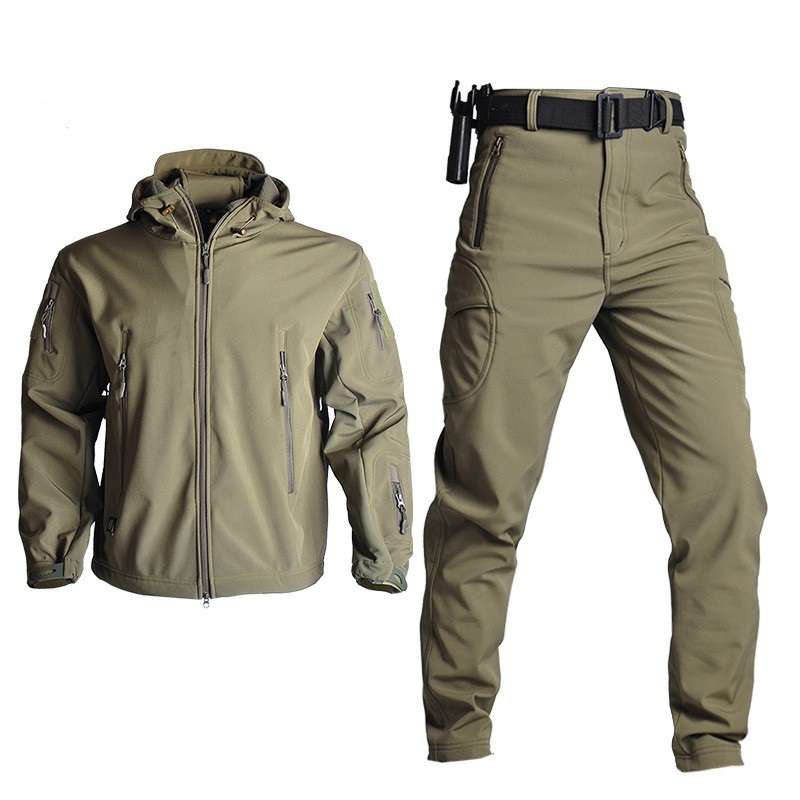 Fleece Winter Waterproof Suit Hiking Men's Sportswear Suit Soft Shell Jacket Pants Camping Warm Jacket Hooded Jacket — product details