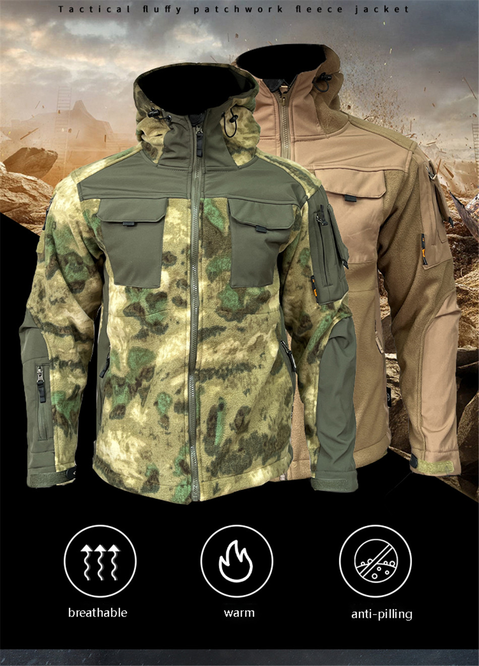 Fleece Warm Jacket Arc Outdoor Camo Clothing Uniform Windbreaker Liner softshell Coat Cargo Jackets — product details