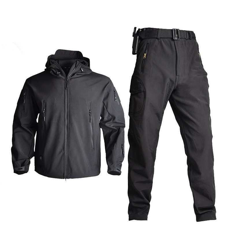 Fleece Winter Waterproof Suit Hiking Men's Sportswear Suit Soft Shell Jacket Pants Camping Warm Jacket Hooded Jacket — product details