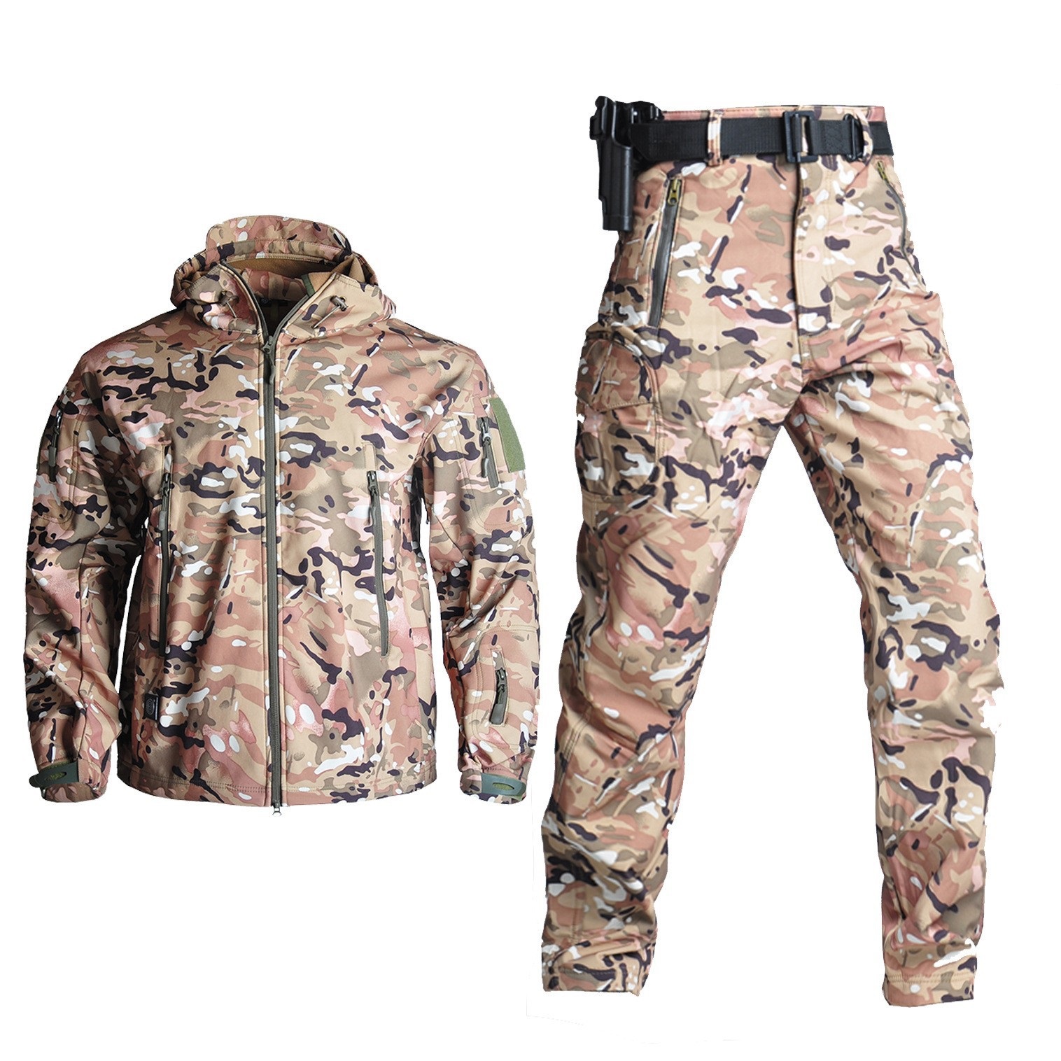 Fleece Winter Waterproof Suit Hiking Men's Sportswear Suit Soft Shell Jacket Pants Camping Warm Jacket Hooded Jacket — product details